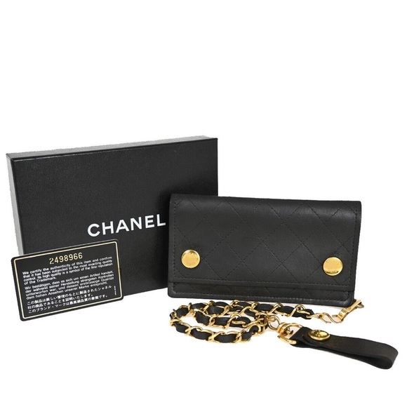 CHANEL CC Logo chain Matelasse Bifold Wallet Purse Leather Black France 79RF104 - Picture 5 of 5